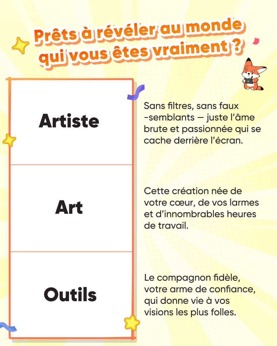 XPPentablette's tweet photo. Comment y participer ?
1️⃣ Téléchargez notre modèle « Outils » (lien dans la bio) et remplissez-le. Publiez sous forme de carrousel ou de vidéo.
2️⃣ Partagez-le sur IG, Tk, FB, X ou Threads.
3️⃣ Identifiez @XPPen et utilisez les hashtags #XPPenArtJourney et #CreateWithXPPen. https://t.co/kCYPMKRDFY