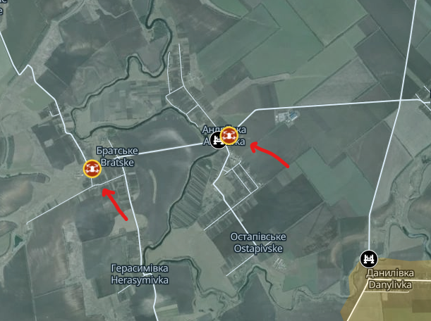 Playfra0's tweet photo. Furthermore, proof of continued Ukrainian control over Bratske and Andriivka, Oleksandrivka direction, as well as nearby areas.
Russian FPVs continue and have continued striking Ukrainian pickups here for a long time already, proving that the first consolidated Russian positions are kilometers away.
In addition, as mentioned some time ago, 3 rows of barbed wire were placed to defend Andriivka.
https://t.co/EN24k7PBQH