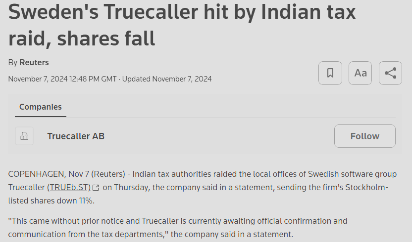 viceroyresearch's tweet photo. Truecaller was raided by Indian tax authorities following an investigation by Viceroy Research. 

Yesterday, Truecaller confirmed this was explicitly a transfer pricing tax audit. We highlighted this as the core issue, and believe there is significant inbound. $TRUE https://t.co/kPw1IwvNhx