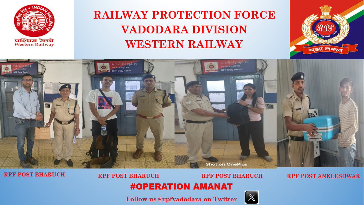 rpfvadodara's tweet photo. #Operationamanat:- On 16th July 2026, RPF Vadodara recovered left behind valuable articles of bonafide passengers from different trains &amp; safely handed them over to its rightful owner after verification. Total Value approx. Rs 1,16,000/-. @drmbrcwr @rpfwr1 @RPF_INDIA @WesternRly https://t.co/jRItjvKcxv