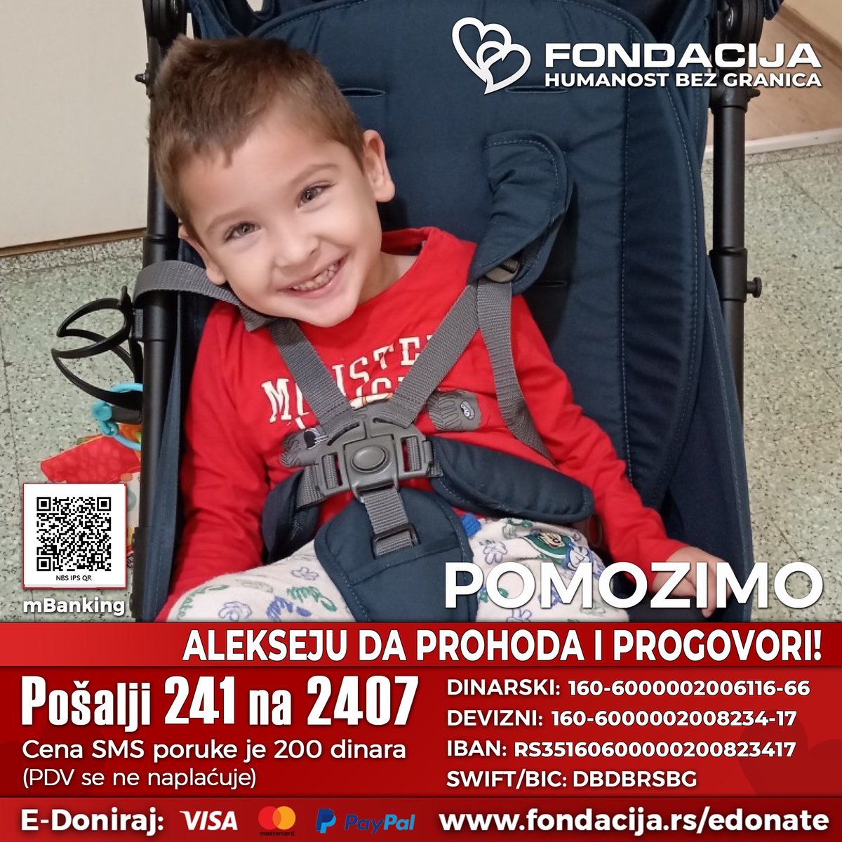 Vladano's tweet photo. Aleksej je prva dva dana života bio na mehaničkoj ventilaciji. Ima cerebralnu paralizu. Ne hoda i ne govori

Pomozimo!

🇷🇸 Pošalji SMS: 241 na 2407
https://t.co/Dfa8JMjOps
(link za mobilne)

Skeniraj QR kod - mBanking

E-Doniraj - VISA, MasterCard, PayPal:
https://t.co/GjGLFRg9zO https://t.co/z6Gip31v0r