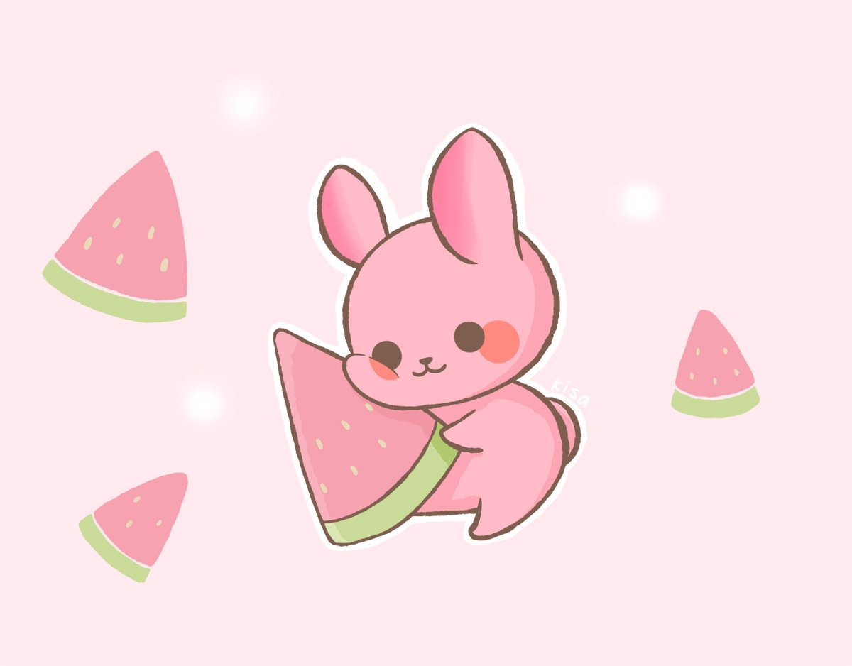 夏♪スイカ大好き♡うさぎ&あひる 夏の食べ物と言えばスイカ🍉！！ 冷たくてしゃりっと甘いスイカ💕 一緒