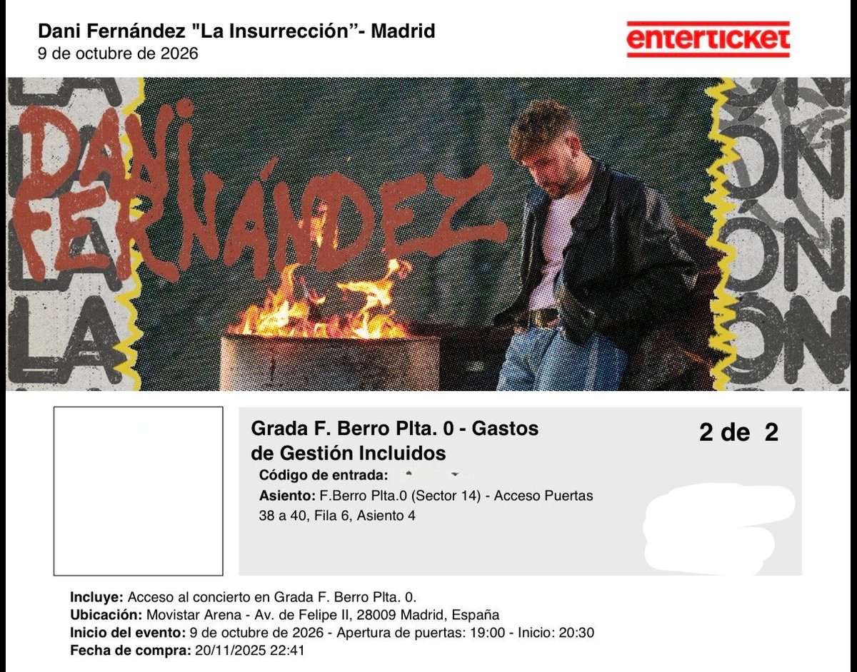 Pikinhodj's tweet photo. Vendo 2 entradas para ver a Dani Fernández en Madrid el 9 de octubre. En asiento, están juntas. 
LAS VENDO POR EL MISMO PRECIO QUE PAGUÉ. https://t.co/qm3tvwT5hb