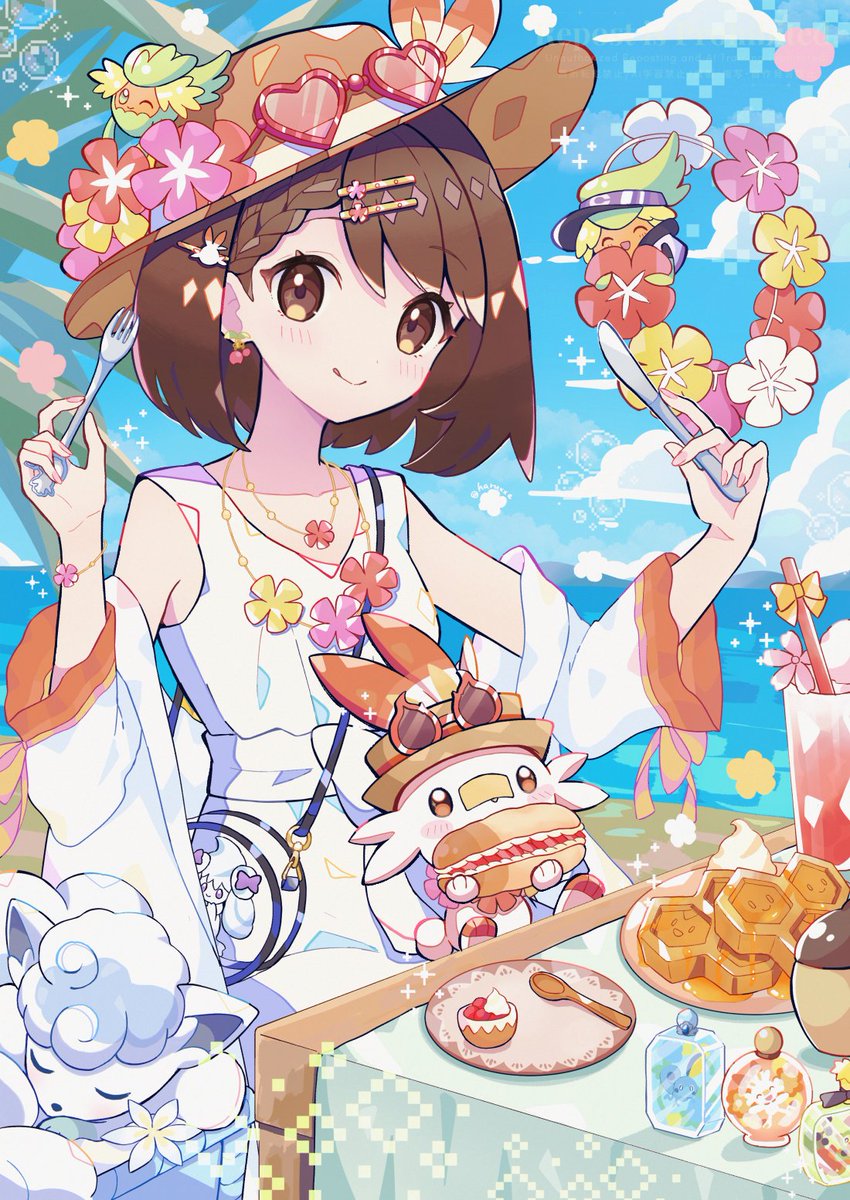 haruxxe's tweet photo. 海辺でヒバニーとスイーツタイム🧇🌺 https://t.co/uGDjzgUod4