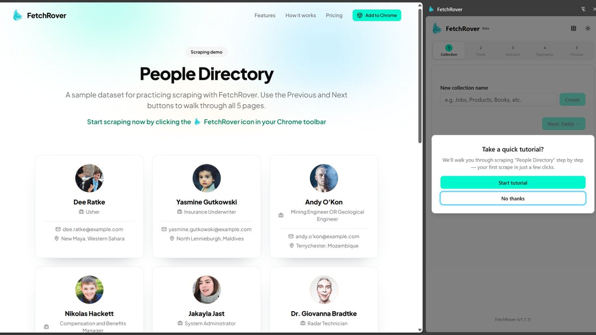 FetchRoverApp's tweet photo. FetchRover now supports a quick onboarding interactive tutorial

Try now by installing FetchRover from the Chrome Web Store https://t.co/zj2czkeGn6