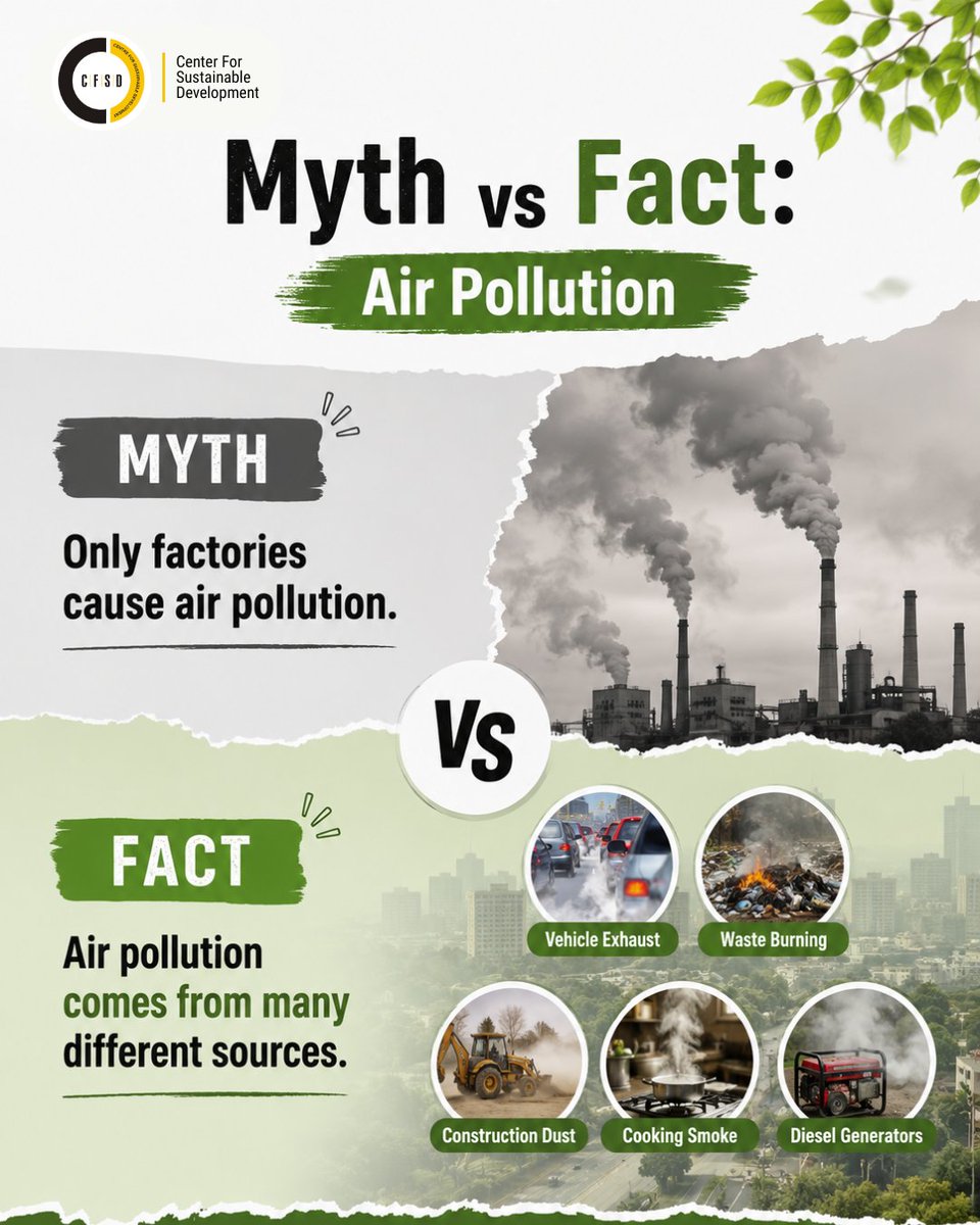 cfsdnagpur's tweet photo. Myths about air pollution can stop us from taking the right actions, but facts help us make informed choices.
#AirPollution #CleanAir #NationalCleanAirProgramme #NCAP #EnvironmentalAwareness #ClimateAction #SustainableLiving #PublicHealth #CleanEnvironment #AirQuality https://t.co/kNsKVmv5Tl