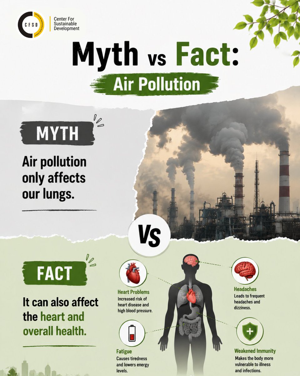 cfsdnagpur's tweet photo. Myths about air pollution can stop us from taking the right actions, but facts help us make informed choices.
#AirPollution #CleanAir #NationalCleanAirProgramme #NCAP #EnvironmentalAwareness #ClimateAction #SustainableLiving #PublicHealth #CleanEnvironment #AirQuality https://t.co/kNsKVmv5Tl