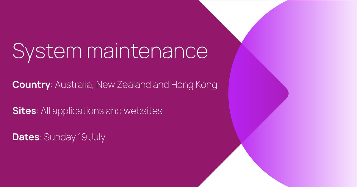 Computershare's tweet photo. On the 19 July our websites will be offline as a result of essential system maintenance, and you will be unable to access your account online. We expect systems to be back online at 21:00 AEST. 
 
We apologise for any inconvenience this may cause. https://t.co/ZkrER7sFVa