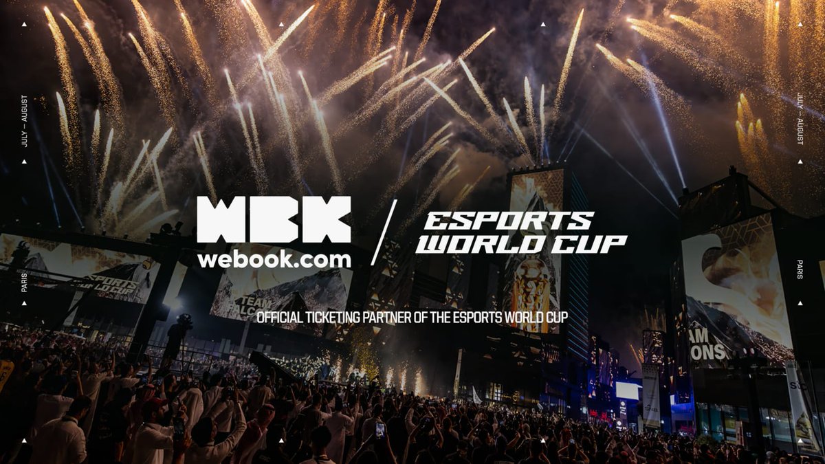 webook's tweet photo. https://t.co/upsO5wsVso is the official Ticketing Partner for Esports World Cup 2026, taking place in Paris,
France, in the Paris Expo Porte de Versailles, July 6–Aug 23 🎮 #webook #EWC2026 https://t.co/NRfPKGLTmS