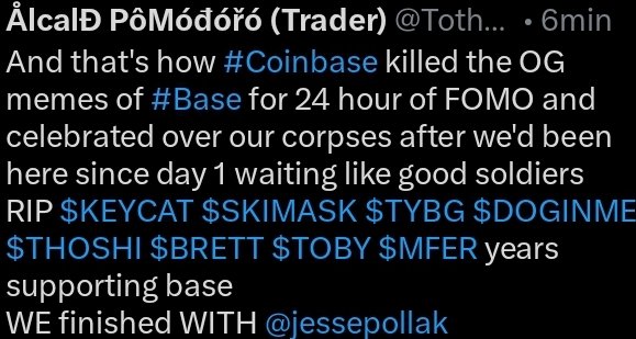 TothemoonDavid's tweet photo. $TYBG $TOSHI $SKI $MFER $DOGINME $TOSHI $BRETT $toby $DEGEN $DRB $CHAD $BOMI $AEROBUD $JESSE $AIXBT $MIGGLES $DEGEN $BNKR $BENJI $MOEW $VEIL $CLAWD @meowphasaurus @jessepollak 

Well we done ,good luck we are the base of the chainbase thats the true https://t.co/v1nn1g93fm