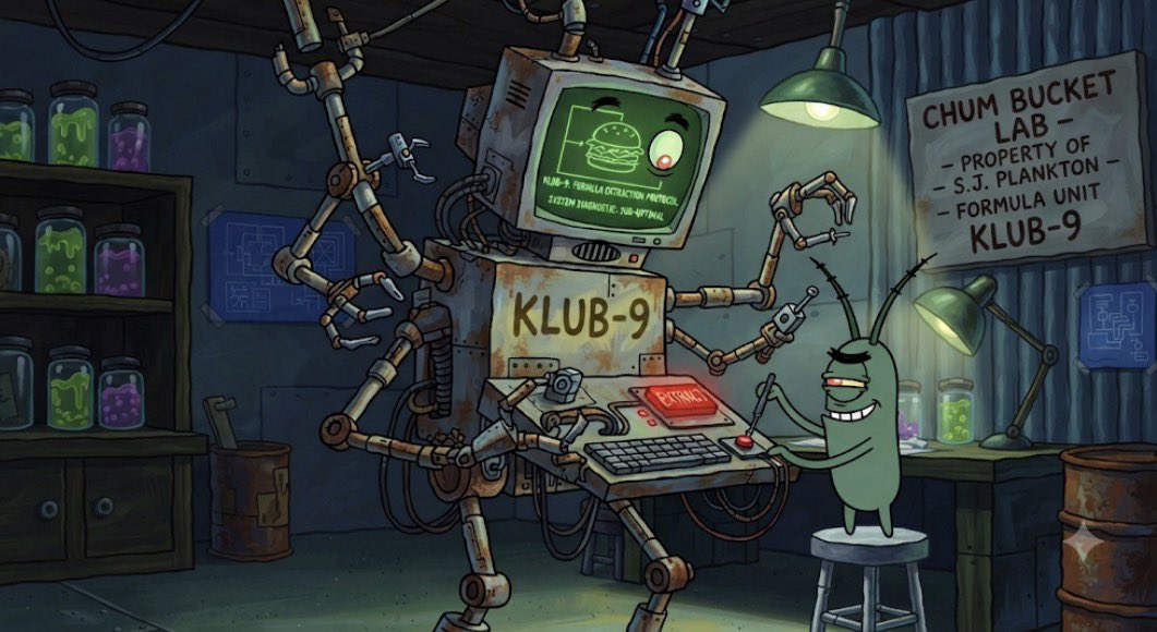 Mikeawilcox's tweet photo. Spongebob character concept KLUB-9 that I thought of after getting no sleep for 2 days https://t.co/22N1zzduWL