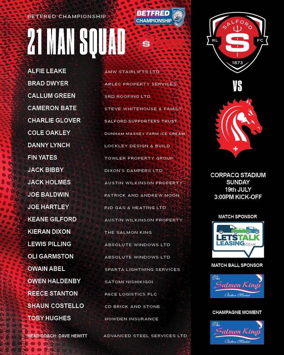 Salford_RLFC's tweet photo. Team news has arrived ready for Sunday 🗞️

Not got your ticket yet? Buy it now via the link below.

https://t.co/OZ8VYoqTHE

#RedSummer https://t.co/uDqU6R8y1s