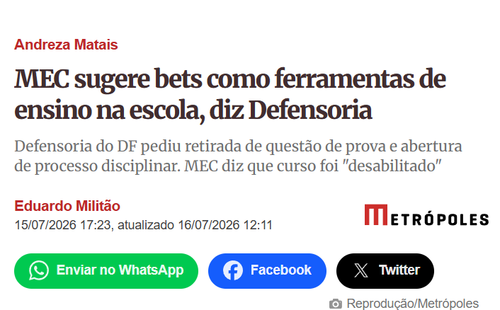 profpaulamarisa's tweet photo. Depois dizem que é exagero denunciar o rumo da educação brasileira. Agora chegamos ao ponto de discutir bets como ferramenta de ensino. O limite do absurdo parece não existir. https://t.co/UvF9yNelZd