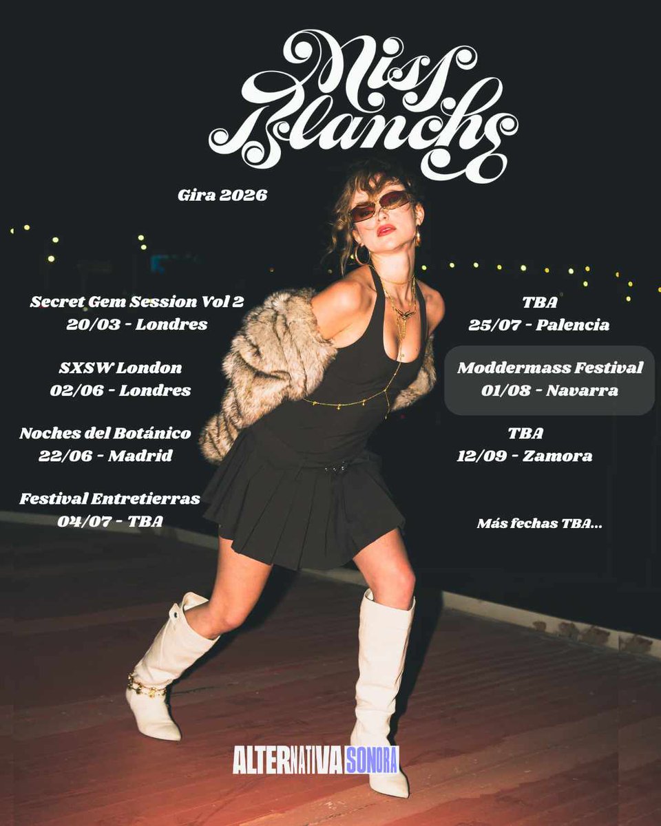 moddermass's tweet photo. Presentamos a Miss Blanche

R&amp;B, neo-soul, jazz, funk y hip-hop en una de las propuestas más elegantes y personales del cartel.

Con raíces hispano-suizas y afincada en Londres, ha pasado por festivales como Mad Cool, Fira B o Clec Festival.

🎤 01 de agosto @moddermass https://t.co/7juqWPNAVT