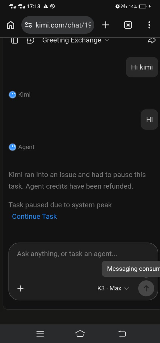 FactLenc's tweet photo. As Usual , China's each and every Ai model is just a piece of shit . It never works as expected. 
As u all can see I just sent a single greeting message to Kimi. And it got stuck there. 

 It's just a waste of time .
https://t.co/d16toRDfIO https://t.co/5V1vaCT4jT