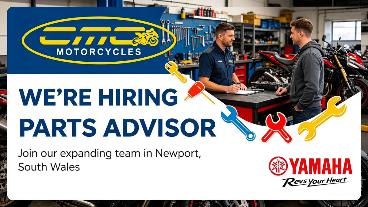 BikeJobs_uk's tweet photo. Yamaha Motorcycle Parts Advisor opportunity with @CMCBikes at their top @YMUKofficial motorcycle business in South Wales. #yamaha #motorcycle #partsadvisor #yamahajobs #motorcyclejobs #bikejobs #jobs #jobsearch #vacancy #SouthWales More Info & Apply ๐https://t.co/gjA8heqAQo https://t.co/CjkwJ9Xggp