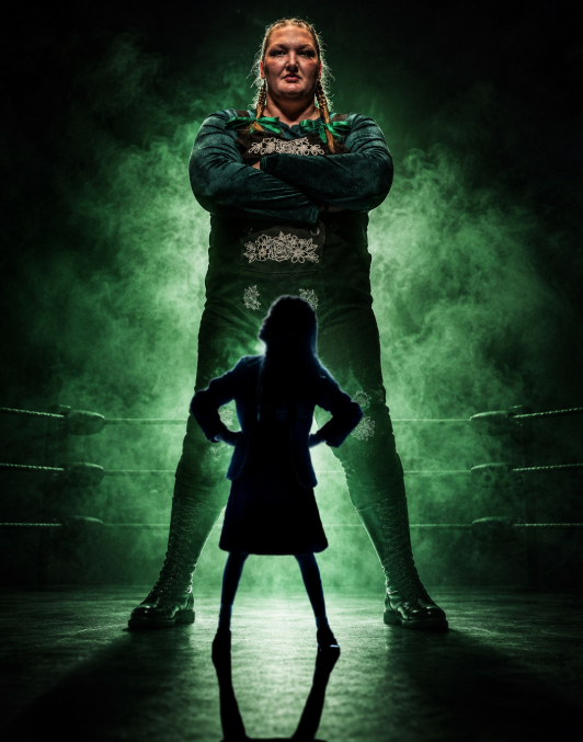 GrettaWrestler's tweet photo. Big weekend! 🎭 Getting to scratch my theater itch and play an absolute dream villain role locally. If you think I'm intimidating in the ring, wait until you see me ruling the schoolyard. No maggots allowed. 😉👊😤👊
#GrettaTheGiant #TheaterLife #DreamRole https://t.co/csYZApbxA3