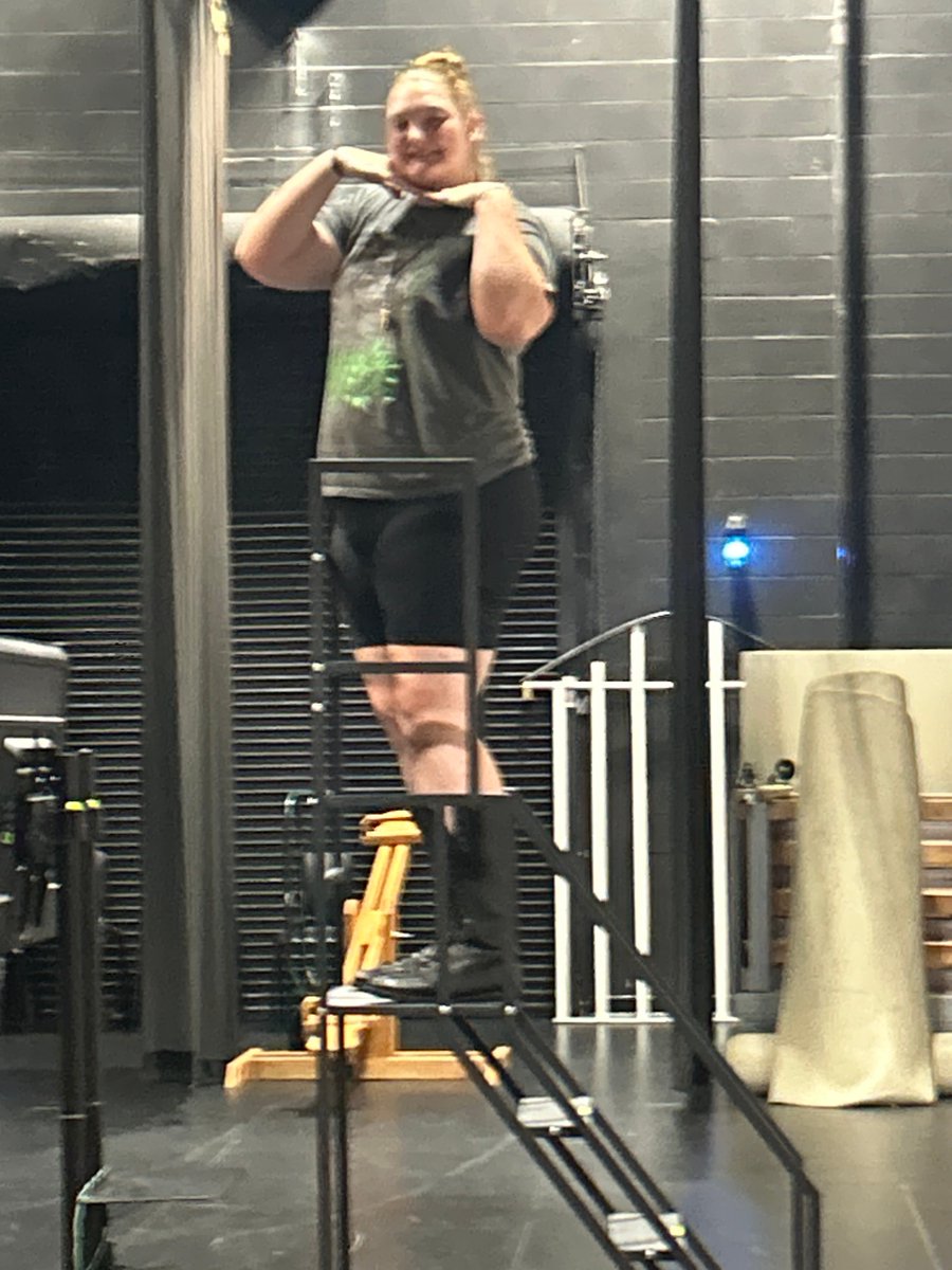 GrettaWrestler's tweet photo. Big weekend! 🎭 Getting to scratch my theater itch and play an absolute dream villain role locally. If you think I'm intimidating in the ring, wait until you see me ruling the schoolyard. No maggots allowed. 😉👊😤👊
#GrettaTheGiant #TheaterLife #DreamRole https://t.co/csYZApbxA3