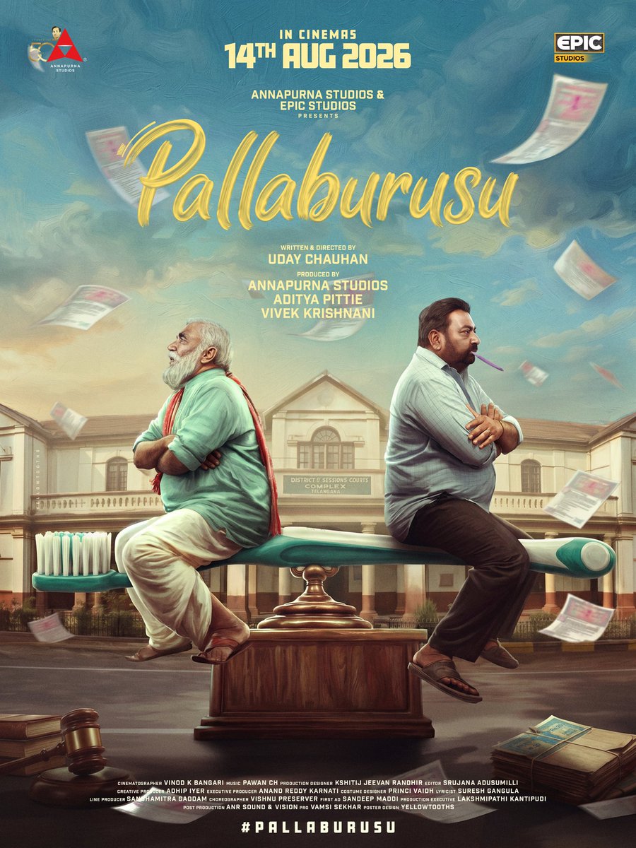 EPICStudiosMov's tweet photo. What is Pallaburusu??
The questions end here... and the fun begins 😄👌🏻

Presenting the First Look and Title Glimpse of 𝙋𝘼𝙇𝙇𝘼𝘽𝙐𝙍𝙐𝙎𝙐 ⚖️🪥
https://t.co/TANCHMQkMj

Witness a quirky entertainer that promises laughter, chaos &amp; a lot more in Cinemas From AUG 14TH, 2026 📽🔥 https://t.co/wDxjL1GhJU