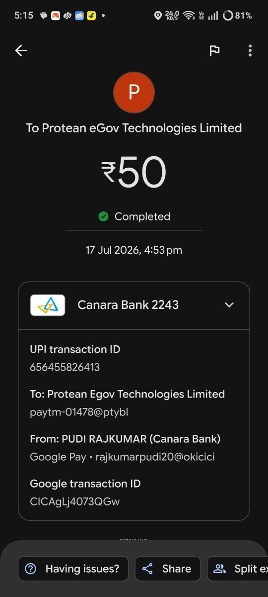 pudi_rajkumar's tweet photo. @ProteanEgovTech  respected sir/madam
I have paid the amount to reprint the pan card.. Money got debited but the site redirected to again payment gateway kindly do help me with https://t.co/hKbGK0OwAj