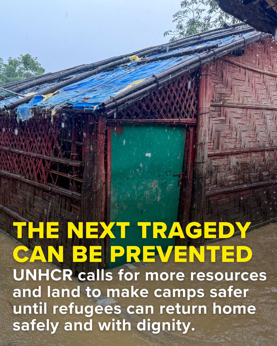 UNHCR_BGD's tweet photo. Every monsoon reminds us that emergency aid alone isn't enough.

Overcrowded Rohingya refugee camps leave families exposed to landslides and floods. More space would help move people away from danger, improve access, and save lives before the next tragedy. 💙 https://t.co/Ddl3OVTKH3