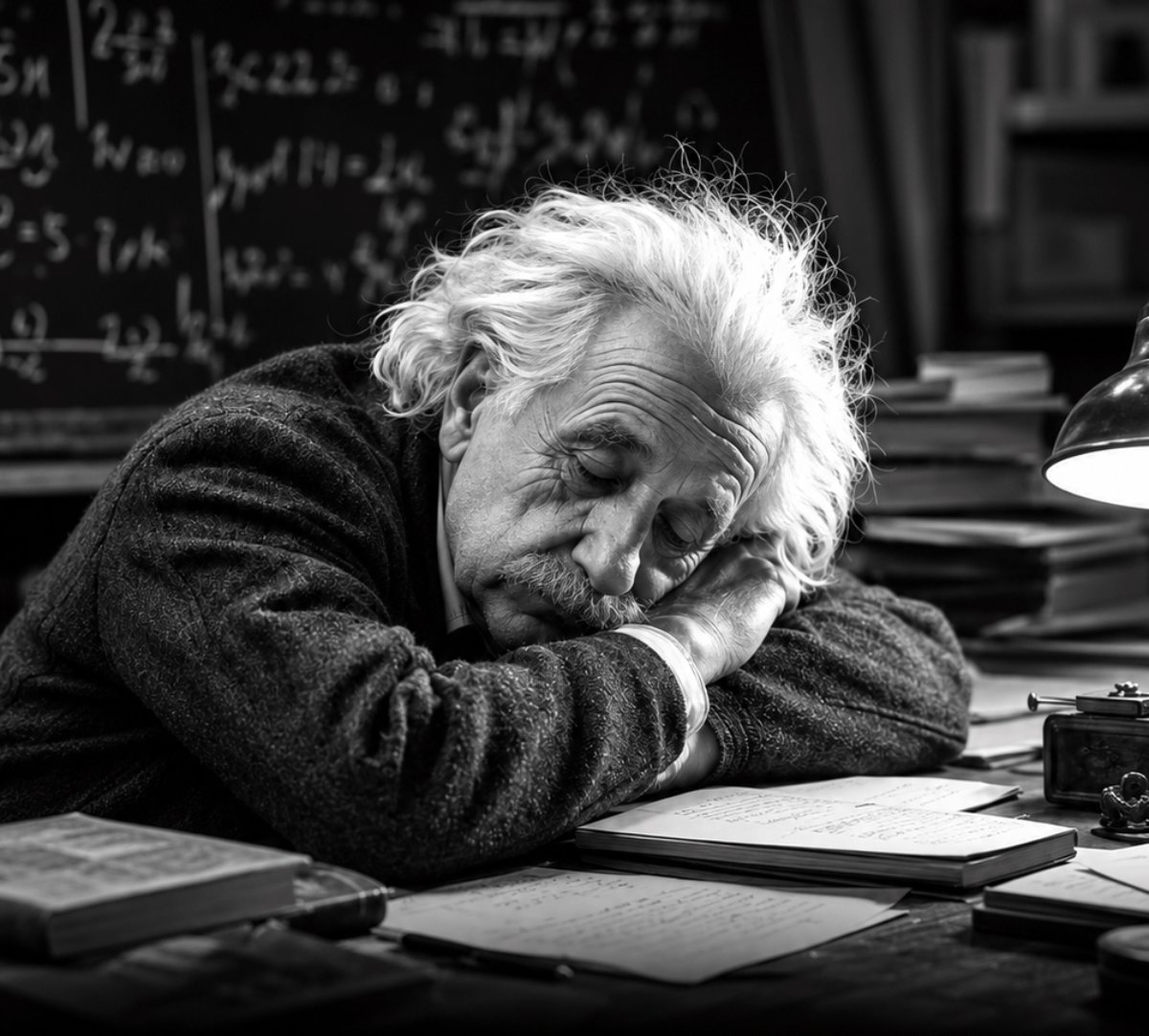 Dr_Biohacker's tweet photo. Albert Einstein slept around 10 hours a day.

While the world worships hustle, one of history's greatest minds protected his sleep. Modern neuroscience is finally explaining why:

1. Your brain only improves while you sleep. https://t.co/ExbwDOuIwV