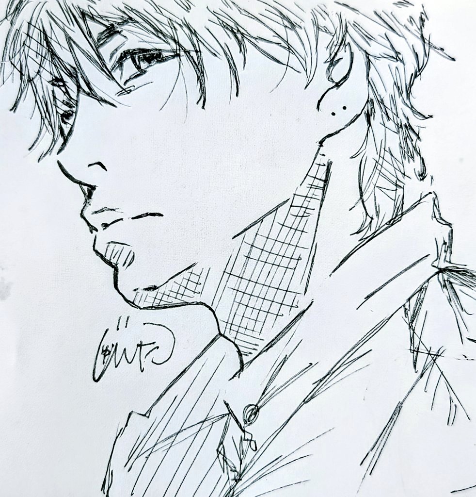 ykyt_junta's tweet photo. ササッと描きで失礼しますが、美しい横顔と視線と首筋とピアス(？)の痕と角度と．．全てが美な横尾さんのこのお写真がTLに流れてきた時めっっっちゃときめきました😍🧡

今更だけど皆様、衣装展のお写真のお裾分けありがとうございました〜ｯｯ！！！！！(眼福) https://t.co/TleOFs3WW8