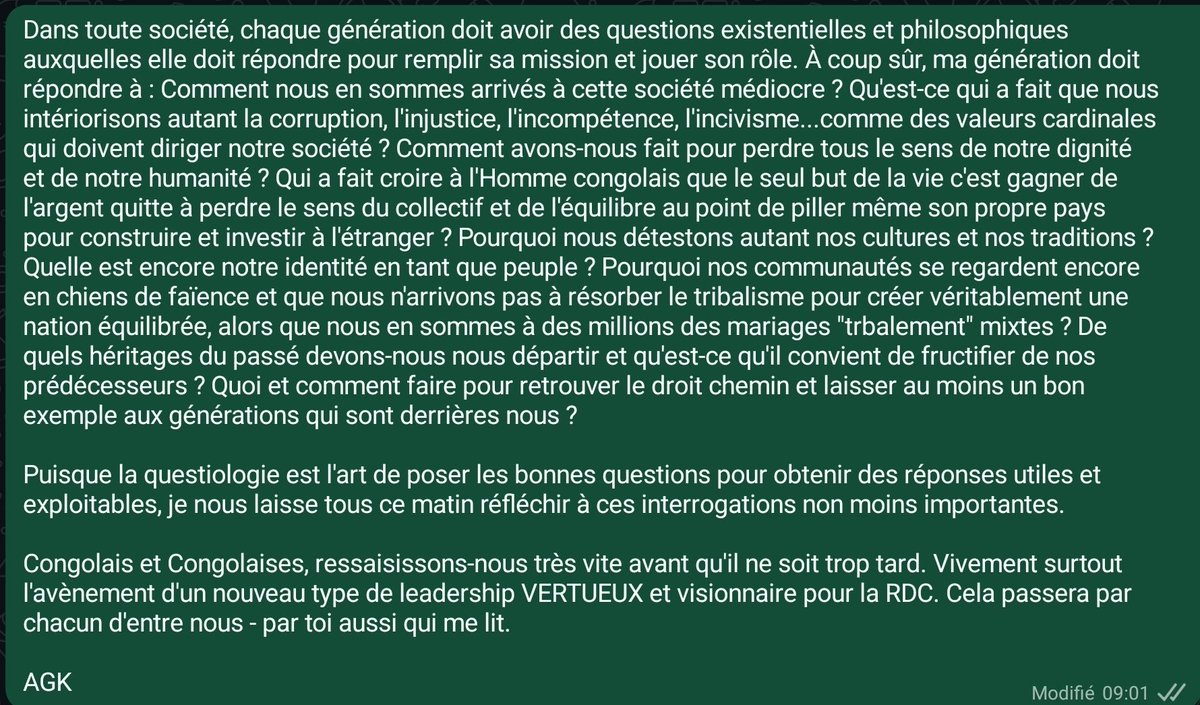 Aime_GATA's tweet photo. Dans toute société, chaque génération doit avoir des questions existentielles et philosophiques auxquelles elle doit répondre pour remplir sa mission et jouer son rôle. À coup sûr, ma génération doit répondre à : Comment nous en sommes arrivés à cette société médiocre ? ... https://t.co/uYQcN1LqTF