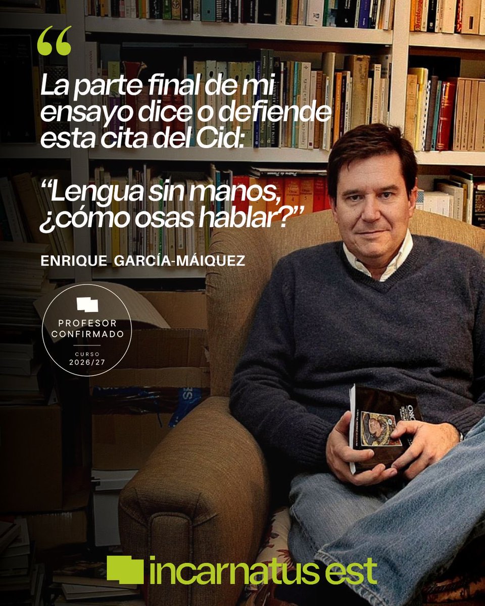 Incarnatus_est's tweet photo. “Lengua sin manos, ¿cómo osas hablar?”
El pensamiento no está hecho para quedarse en las ideas, sino para encarnarse en la vida.

Este curso, Enrique García-Máiquez impartirá en Incarnatus est un seminario sobre la nobleza de espíritu: una forma de vivir, pensar y actuar. https://t.co/Bj4aFfCaqD