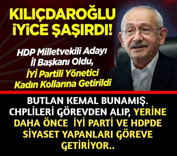 TOPRAK_2_'s tweet photo. 📌"Tam Aziz Nesin'lik olay"
    Kılıçdaroğlu iyice şaşırdı!
    Bilecik'te, CHP İl Başkanlığı görevine atanan Kazım Yağmur, 7 Haziran 2015 Genel Seçimleri öncesinde Halkların Demokratik Partisi'nden (HDP) Bilecik milletvekili adayı olmuş, 
    Çanakkale’nin 100. Yılı dolayısıyla yapmış olduğu şehitlere rahmet ve minnet içeren açıklamasından dolayı çevresinden büyük tepki aldığını belirterek Milletvekili adaylığından çekilmiş ve HDP’den istifa etmişti.
    Yağmur'un İl başkanı olmasının ardından dikkat çeken bir görevlendirme de kadın kolları başkanlığı için gerçekleştirildi.
    Mevcut CHP Bilecik İl Kadın Kolları Başkanı Dilek Gacal'ı görevden alan Butlan yönetimi, CHP Bilecik İl Kadın Kolları Başkanlığı görevine ise Tuğba Gürses'i getirdi. 
    Ancak Tuğba Gürses'in siyasi geçmişi de dikkat çekiyor. 
    Gürses, daha önce İYİ Parti Bilecik İl Başkan Yardımcılığı ve yönetim kurulu üyeliği görevlerinde bulunuyordu.
