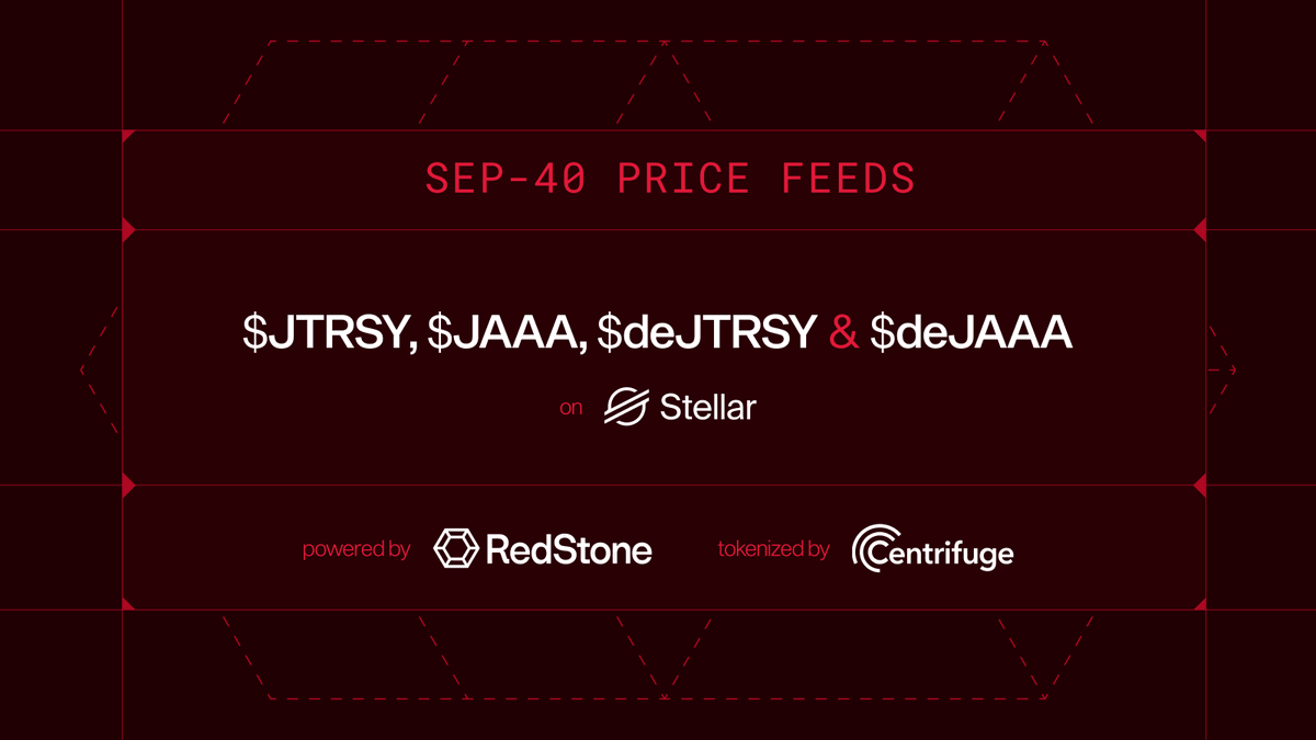 redstone_defi's tweet photo. RedStone is rolling out SEP-40 price feeds on @StellarOrg for four of @centrifuge’s flagship tokenized assets: JTRSY, JAAA, deJTRSY, and deJAAA.

The feeds give Stellar applications a standardized way to access pricing data for these assets and support new DeFi integrations 🧵 https://t.co/EnoVXf5Y4Z