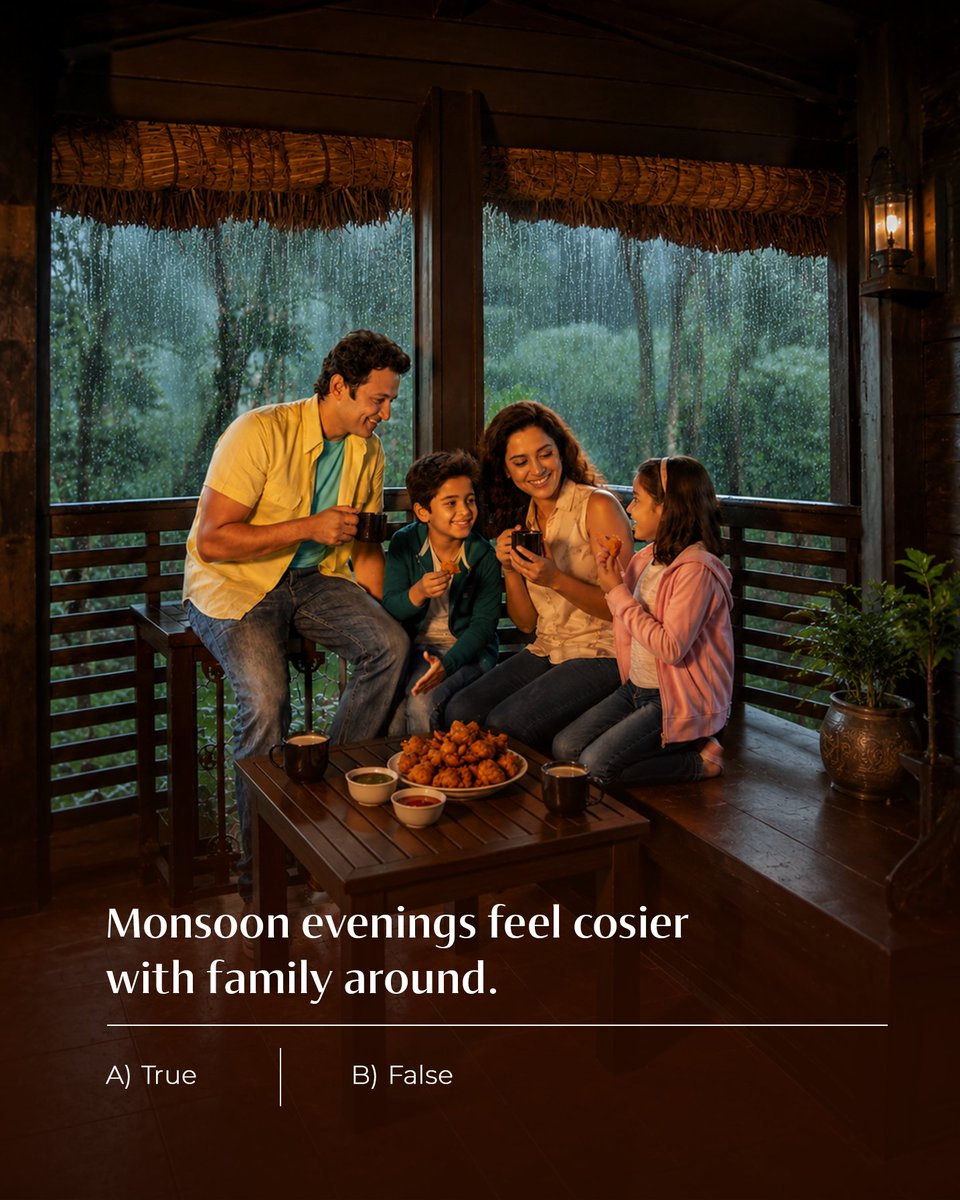 clubmahindra's tweet photo. #ContestAlert | Day 4: #MonsoonMemories with #ClubMahindra

Answer today’s question and stand a chance to win ₹500 Amazon vouchers.

How to enter:
• Comment with #MonsoonMemories and #ClubMahindra
• Follow @clubmahindra
• Tag @clubmahindra and 4 friends
• Participate across all 15 posts