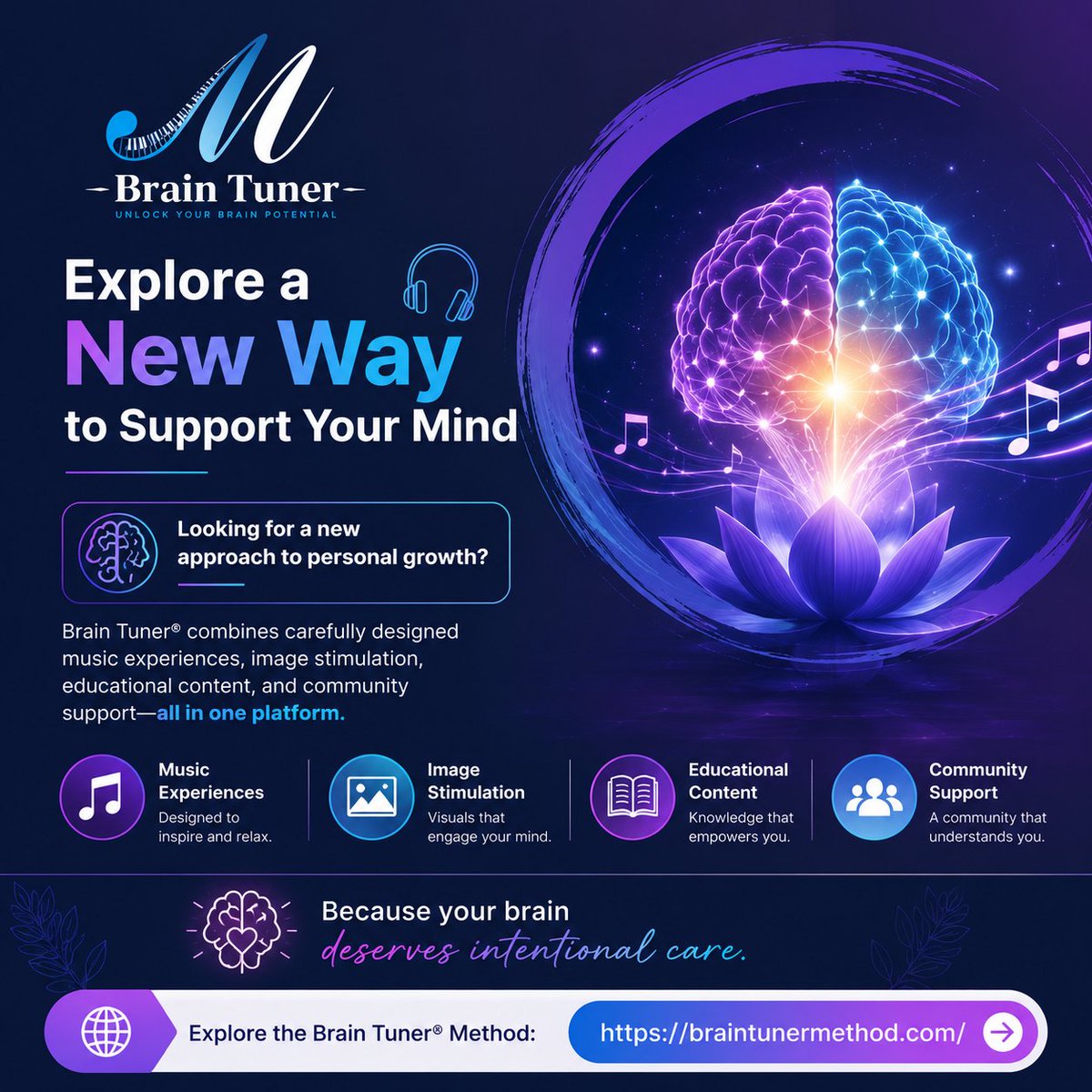 BrainTuneMethod's tweet photo. Your brain deserves intentional care. 🧠✨

Brain Tuner® combines music, image stimulation, educational content, and community support to help unlock your potential.

Explore the method: https://t.co/HWr7KTc3ka

#BrainHealth #MentalWellness #PersonalGrowth #BrainTraining https://t.co/34L06GJk04