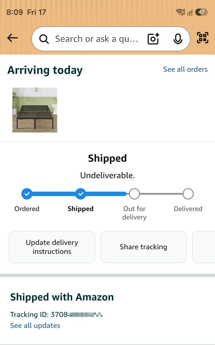 viswajithp's tweet photo. @amazonIN, where is my order? It's already 8 PM, the promised delivery date, and the item hasn't even gone Out for Delivery. The tracking now shows "Undeliverable" with no explanation. I need an exact status update and a confirmed delivery date.
1/2 @AmazonHelp https://t.co/QJNvPNCfk5