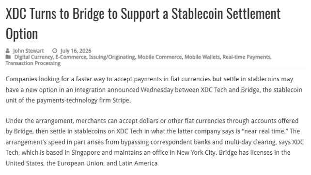 PromptBlock's tweet photo. @XDCNetwork  + Bridge (Stripe)

Fiat in. Stablecoins out.

Fast, low-cost settlement built for the next wave of AI-powered commerce.

🔗 https://t.co/yvQlGnLvzD

#XDC #Blockchain #Stablecoins #AgenticAI  #DeFi💙 https://t.co/lthXZm6LTW