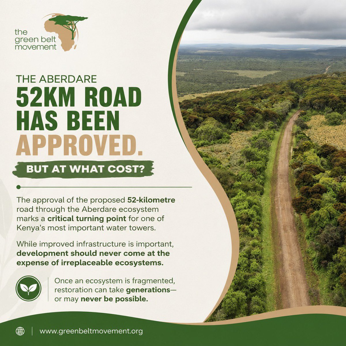 GreenBeltMovmnt's tweet photo. The Kenyan Justice System has yet again failed our ecosystems. The approval of the 52km road through the Aberdare ecosystem puts a critical water tower, biodiversity and millions of livelihoods at risk. Development must never come at the expense of nature.
#ProtectAberdares https://t.co/Xgx22QPuXw