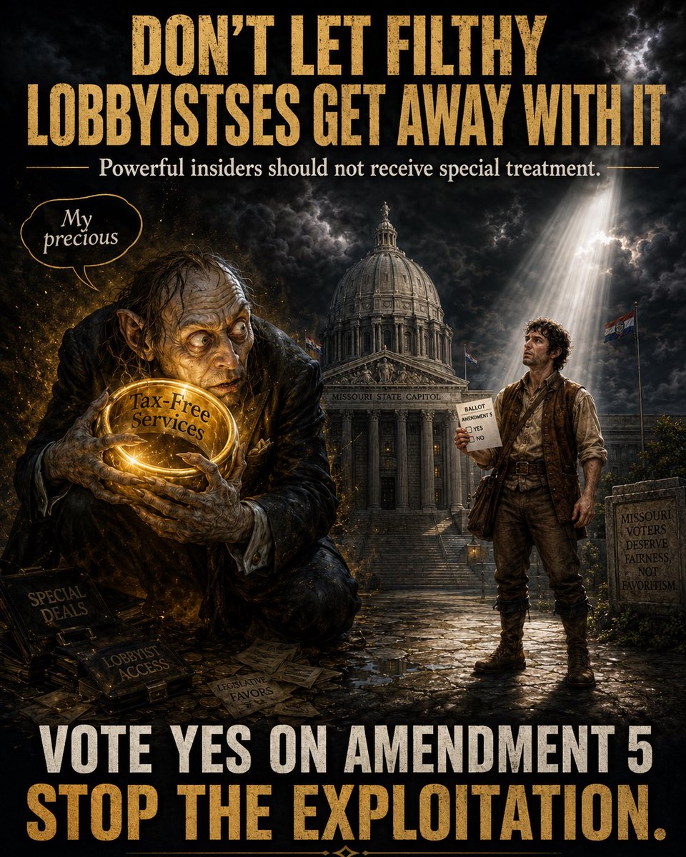 Masonvaders's tweet photo. Did you know that lobbyists have less financial burden than you do?

Because of the 200+ tax loopholes in the Missouri Constitution, these little sneaks are allowed to slither around without any obligations while the local mom and pop shops make up for them.

Vote YES on Amendment 5 and get rid of these exploitative loopholes that are holding
Missouri's economy back!

#AxeTheTax #mogov #moleg
