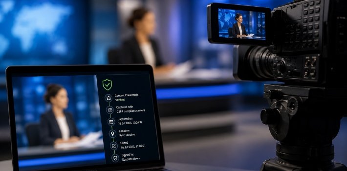 TM_Broadcast's tweet photo. ✅ @BBC brings C2PA content authentication to Ukrainian broadcaster Suspilne

This Content Credential approach, now in beta testing, is designed to allow Suspilne website users to click to see the origin of images and videos, and if and how an item has been edited

🔗 https://t.co/scmOKQR5PS