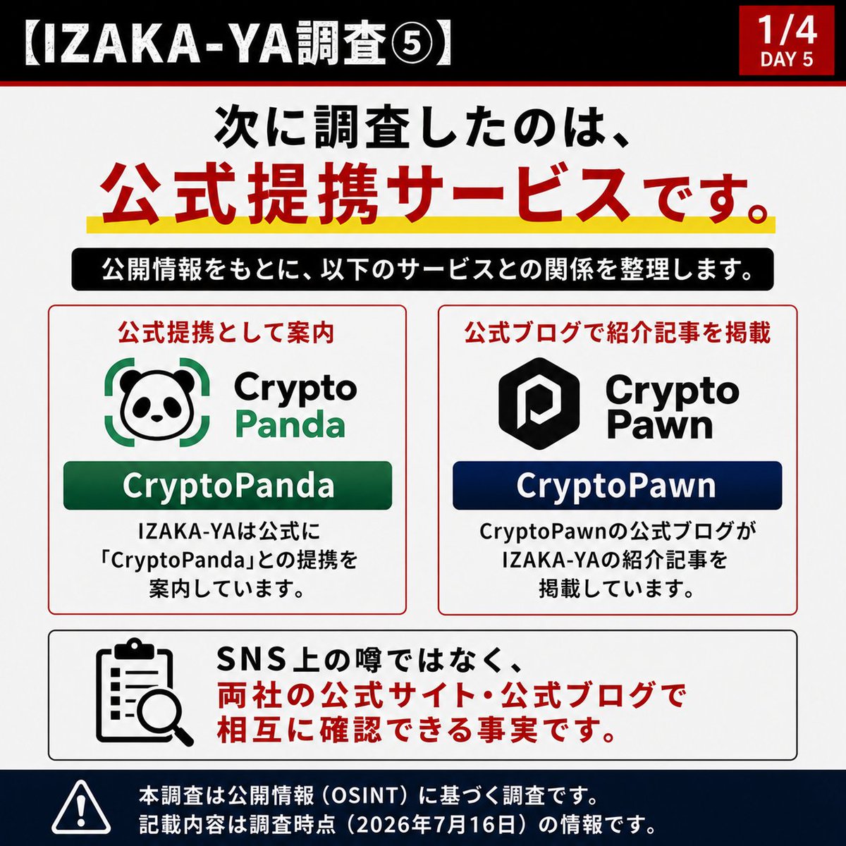 IZAKA-YA調査⑤】 次に調査したのは、公式提携サービスです。 IZAKA-YA