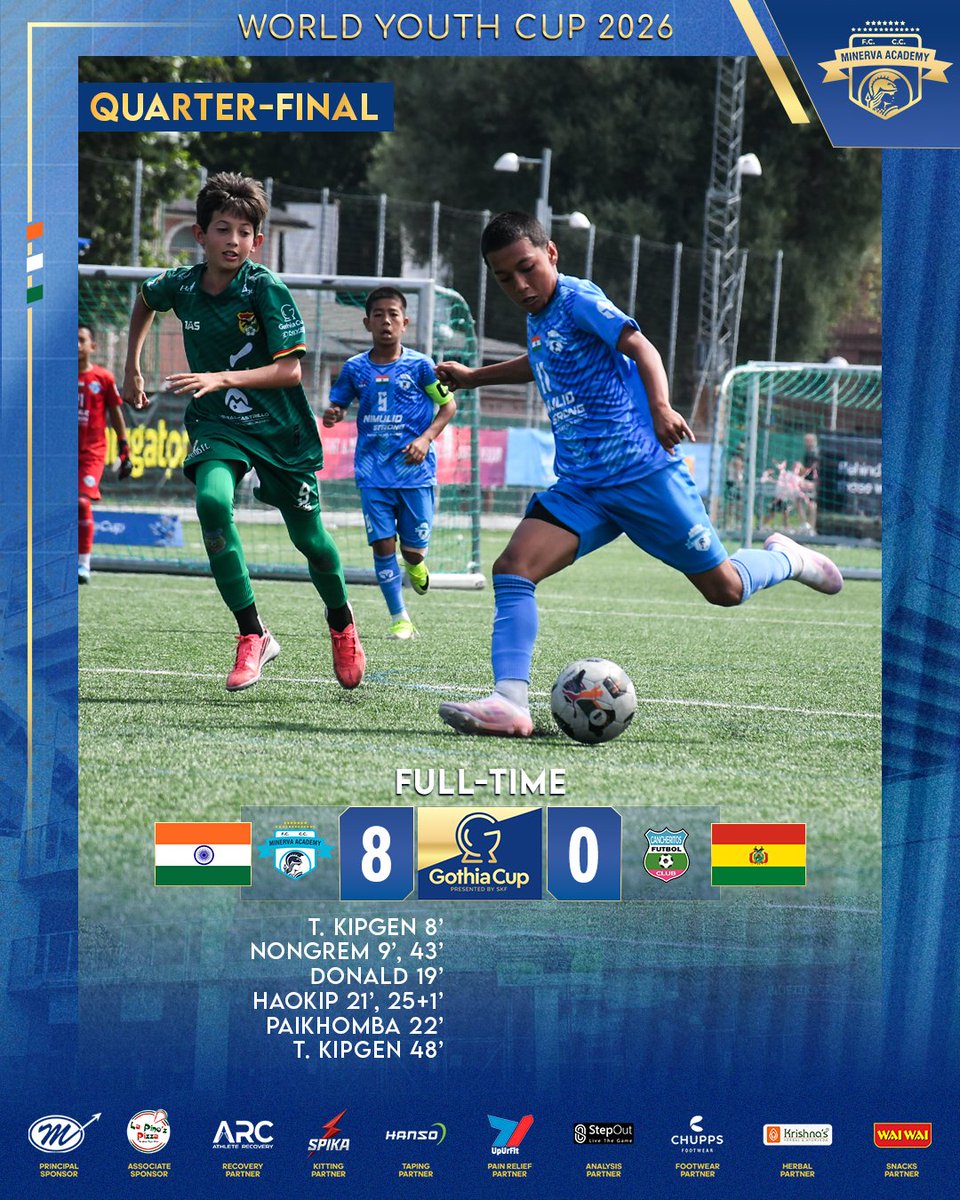 minervapunjabfc's tweet photo. FULL TIME.🕠

🇮🇳 Minerva Academy FC 8️⃣–0️⃣ Cancheritos FC 🇧🇴

Another dominant display from our young warriors as they produce a flawless performance to book their place in the Semi Finals of the World Youth Cup 2026.

SEMI FINALS, HERE WE COME! 💙🔥

#MAFC #TheFactory #WorldYouthCup2026 #Warriors #IndianFootball