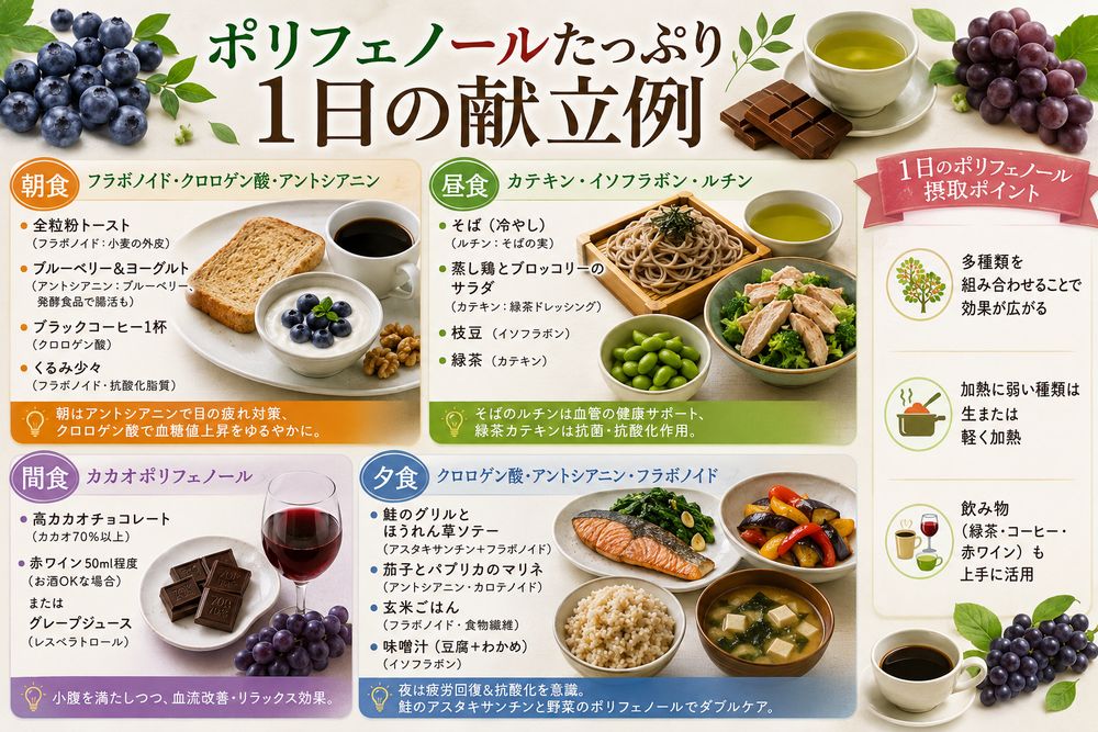 supples_info's tweet photo. 「PR」   
ポリフェノールたっぷり1日の献立例   
▼詳細はこちら
https://t.co/Z1nABPY8Qy https://t.co/G2LxIQG1qw
