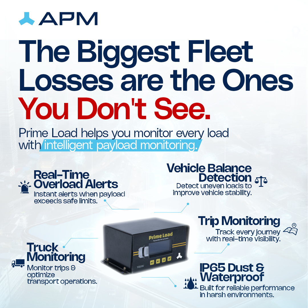 APMGROUP_'s tweet photo. Not every cargo loss is obvious. GPS shows where your truck is. APM PRIME LOAD shows what's happening to your payload.
📦Detect unauthorized loading &amp; unloading
⚖️Monitor payload in real time
📊 Reduce hidden losses
Don't just track your truck. Track every kilogram.
#APM #Payload https://t.co/JRv3O40Jyf