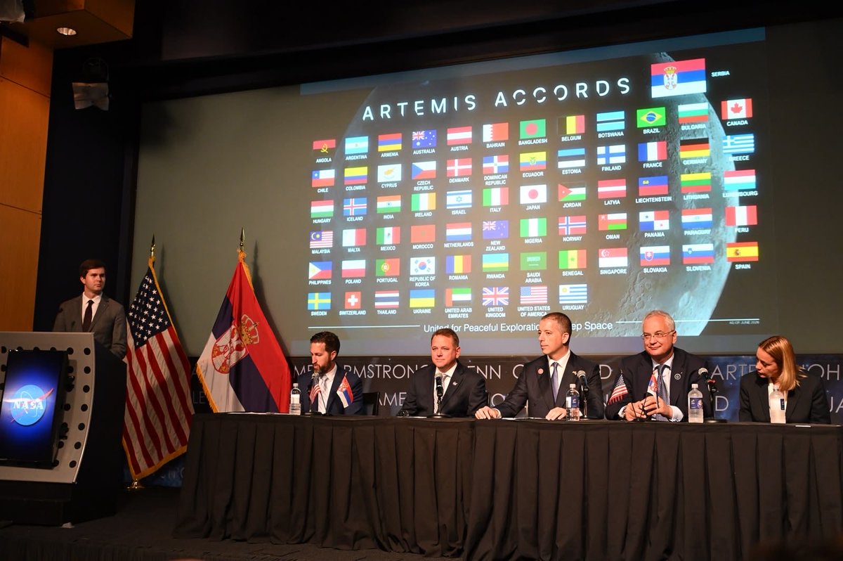 markodjuric's tweet photo. A truly special day for Serbian science here in Washington!

On the eve of the opening of the first ever #Strategic #dialogue between Serbia and the U.S, I’m proud to announce that Serbia has officially joined the Artemis space accord by signing a series of cooperation agreements with @NASA. This milestone will open the door for our scientists, companies, and institutions to participate in one of the world's most advanced #space exploration programs.

This is a remarkable step for a country that is striving to build its future on #knowledge and #innovation and has given the world some of its greatest minds, including Nikola Tesla, Milutin Milanković, and David Vujić.

By joining the #Artemis community, Serbia stands alongside nations committed to exploring outer space in a peaceful, responsible, and transparent way, for the benefit of all humanity.

Sincere thanks to the United States and to NASA for their #trust and #partnership. The biggest breakthroughs in science have always come when people, ideas, and resources are brought together.