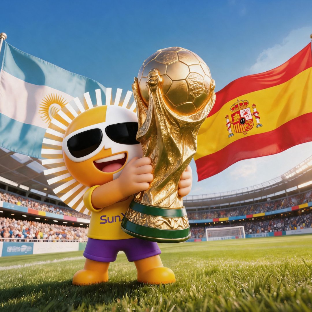 SunX_DEX's tweet photo. World Cup Final Prediction ⚽️

🇦🇷 Argentina vs Spain 🇪🇸

> follow @SunX_DEX @sunwukong_DEX
> drop your champ + exact score (no extra time) with #SunXWorldCupFinal 👇

🏆 3 correct picks split 1500 $SUN
🍀 3 lucky entries split 600 $SUN 

Like & RT for better luck.