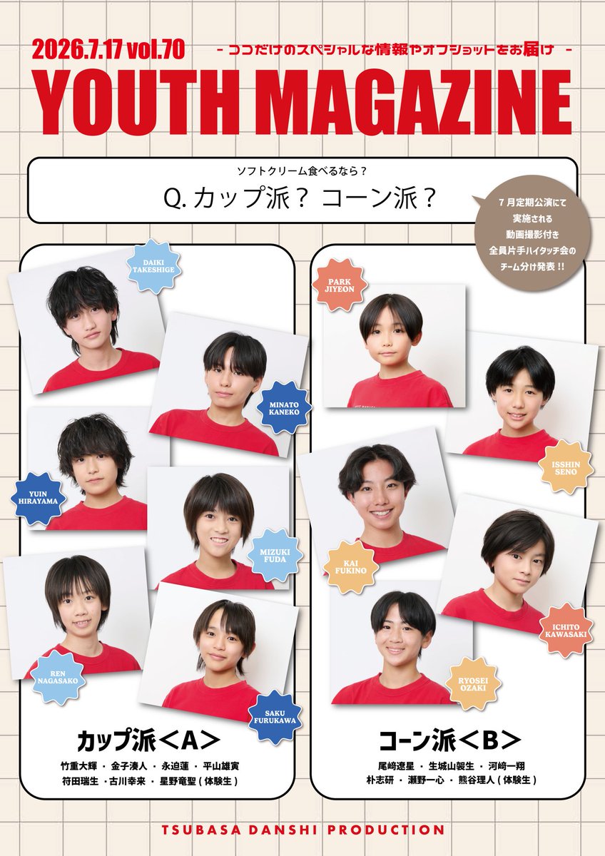 jiyon_tsubadan's tweet photo. #定期公演 迄あと2日❗
7月定期公演での 
#動画撮影付き全員片手ハイタッチ会
のチーム分けが発表されたよー👍
『ソフトクリーム食べるなら？』
ジヨンはコーン派だよ🍦
19日一緒に撮ろうね🙋‍♂️
2枚目の写真は美容院で
ヘアセットの練習してるとこだよ🤭
#つば男 #つば男YOUTH https://t.co/9p4qFl7rSV