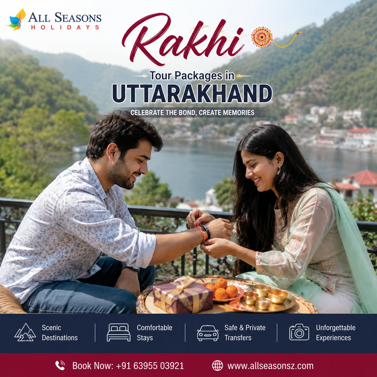 Allseasonsz's tweet photo. 🎁 This Raksha Bandhan, gift your sibling something unforgettable—a journey through Uttarakhand’s lakes, mountains and scenic valleys. 

🏔️Explore customised Rakhi Tour Packages with comfortable stays and private travel.
🔗 https://t.co/0qP9vvUwxM

#Uttarakhand #Rakhirip https://t.co/QNuTlG3vja