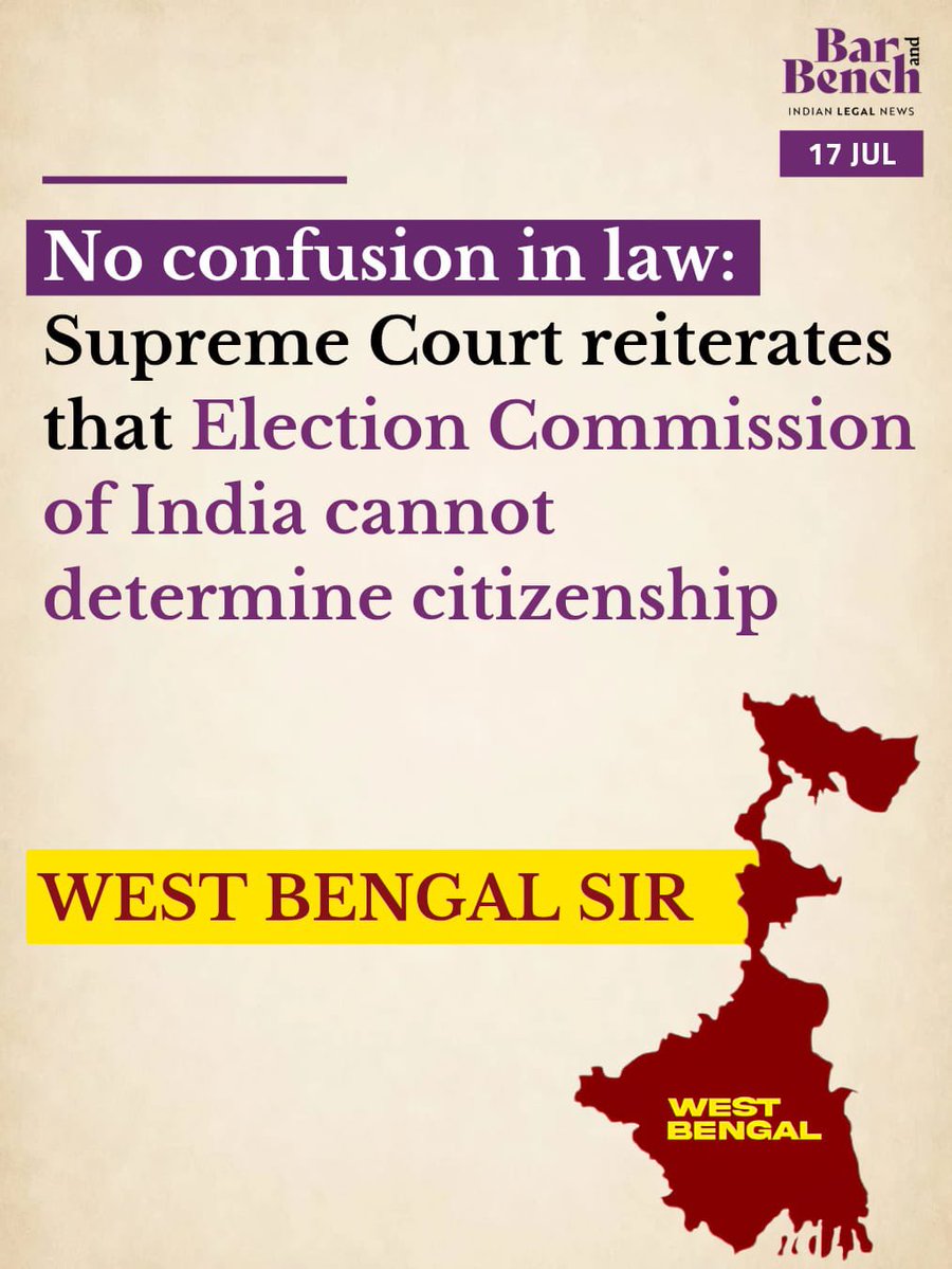 barandbench's tweet photo. ECI is not a constitutional authority concerning determination of citizenship: Supreme Court 

Read here: https://t.co/eDjGxjU46S https://t.co/YPjLshLIps
