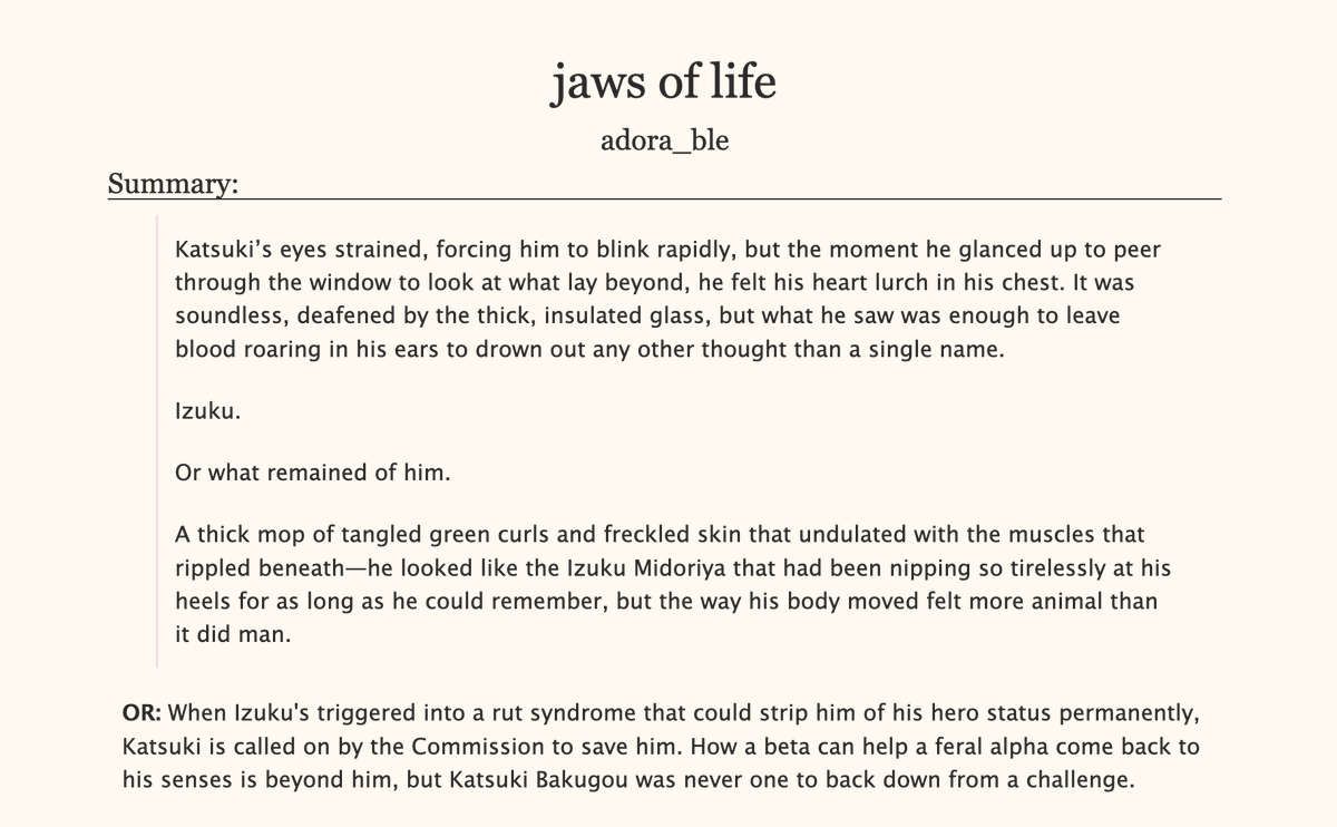 babieizuku's tweet photo. jaws of life 
✎ ... https://t.co/PNQaO1qzsu  
➠ #dkbk / #izkt
➠ multichapter 
➠ e for eventual smut   
➠ omegaverse / canonverse, feral a!izuku, b!kacchan, miscommunication, idiots in love, muzzles, sex toys, and knots, oh my!  

for @dkbkweeks ! https://t.co/nwlqmnM3ik