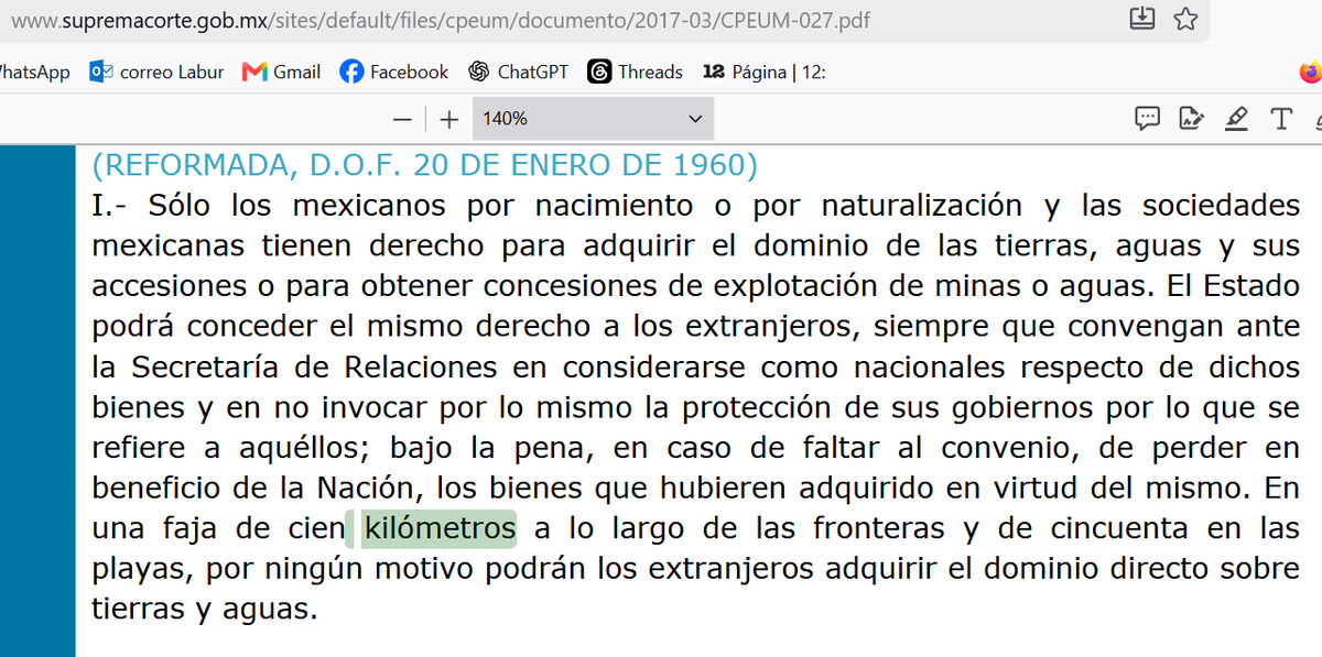 JulianCorvaglia's tweet photo. En México el Artículo 27 de la Constitución prohíbe a los extranjeros adquirir tierras directas en los 100 kilómetros a lo largo de las fronteras y  en los 50 kilómetros a lo largo de las costas (playas)
Si se aprueba el proyecto que impulsa el gobierno de Milei hay 0 restricción https://t.co/2Lho0yLlnn