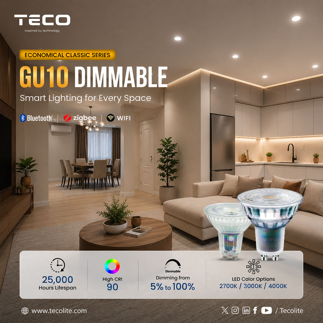 Tecolite_LED's tweet photo. The perfect lighting solution combines flexibility, efficiency, and outstanding performance.

The TECO GU10 Dimmable LED – Economical Classic Series is designed to deliver smooth dimming, vibrant color rendering, and long-lasting reliability, making it an ideal choice for modern homes, offices, hotels, retail spaces, and hospitality projects.

Compatible with Bluetooth, Zigbee, and Wi-Fi smart lighting systems, this GU10 LED gives you greater control over your lighting while helping create the perfect ambiance for every moment.
Key Features:
✔ Smooth 5%–100% Dimming for customized brightness
✔ High CRI 90 for natural and vibrant color accuracy
✔ 25,000-Hour Lifespan for long-lasting performance
✔ Available in 2700K / 3000K / 4000K color temperatures
✔ Compatible with Bluetooth, Zigbee & Wi-Fi smart control systems
✔ Energy-efficient design for residential and commercial applications

Whether you're creating warm, inviting living spaces or enhancing the atmosphere of retail and hospitality environments, the TECO GU10 Dimmable LED offers reliable performance, excellent light quality, and smart lighting convenience.

For ODM, OEM, and project customers, Tecolite provides customization options including wattage, beam angle, color temperature, smart control compatibility, packaging, and certification to meet your project requirements.

✨ Upgrade your space with intelligent, energy-efficient lighting that adapts to your lifestyle.

🛒 Explore the complete range - https://t.co/cnsbyUm0qr

#TecoLite #GU10 #SmartLighting #DimmableLED #LEDLighting #HomeLighting #CommercialLighting #InteriorLighting #LightingDesign